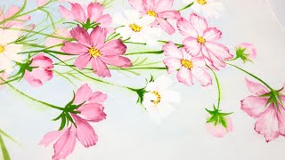 코스모스 쉽게 그리기 (Autumn cosmos flower drawing)ㅣ한국화 동양화 수묵담채ㅣKorean painting, Oriental painting