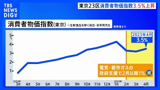 東京23区の消費者物価3.5％上昇　政府の電気・都市ガス料金負担軽減策で物価上昇1%程度抑制も…食品値上がり相次ぐ｜TBS NEWS DIG