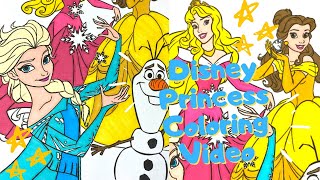 Disney Princess Coloring Video - Elsa, Belle, Aurora, & Olaf
