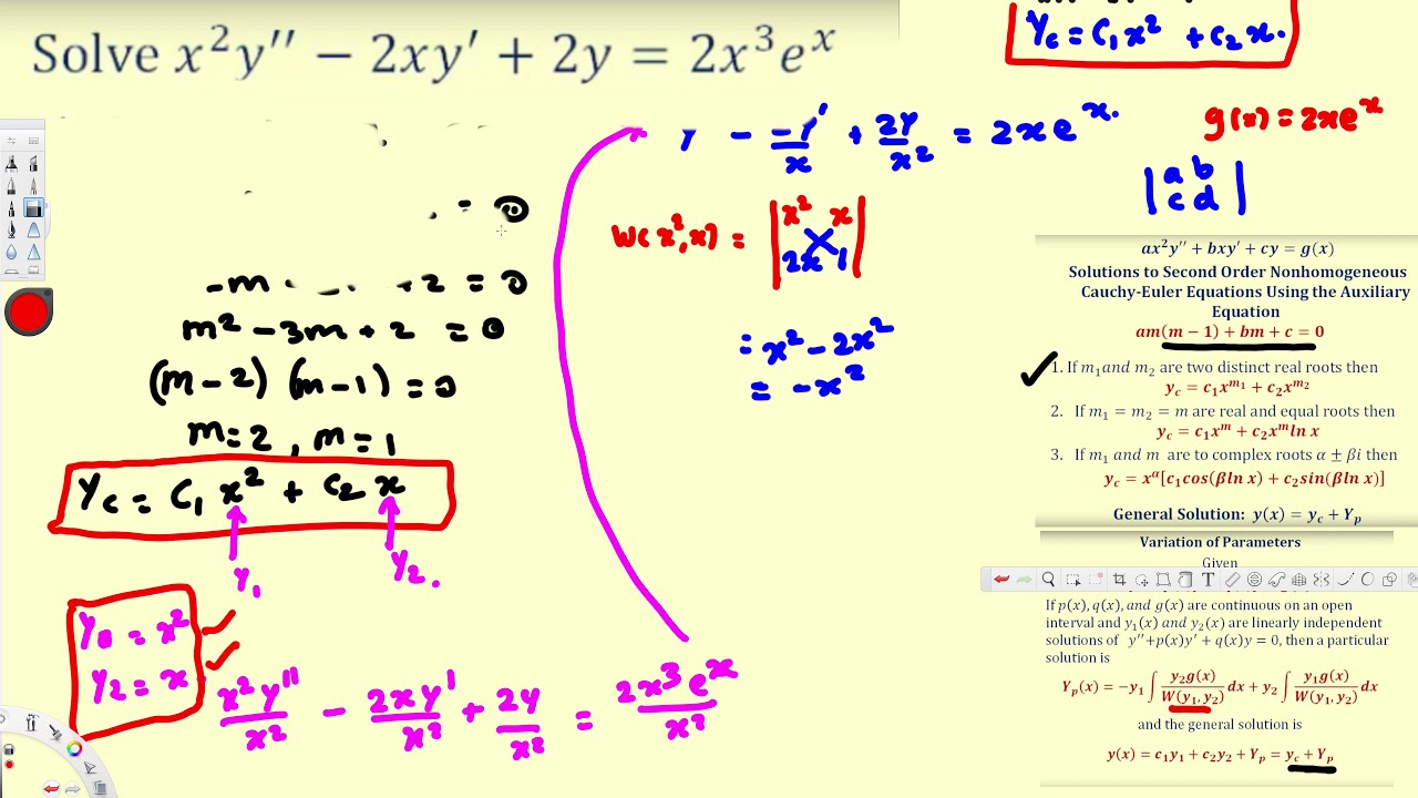 Second Order Nonhomogeneous Cauchy Euler Differential Equations - YouTube