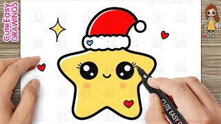 How to Draw a Cute Christmas Star - Easy Drawing and Coloring for Kids and Toddlers