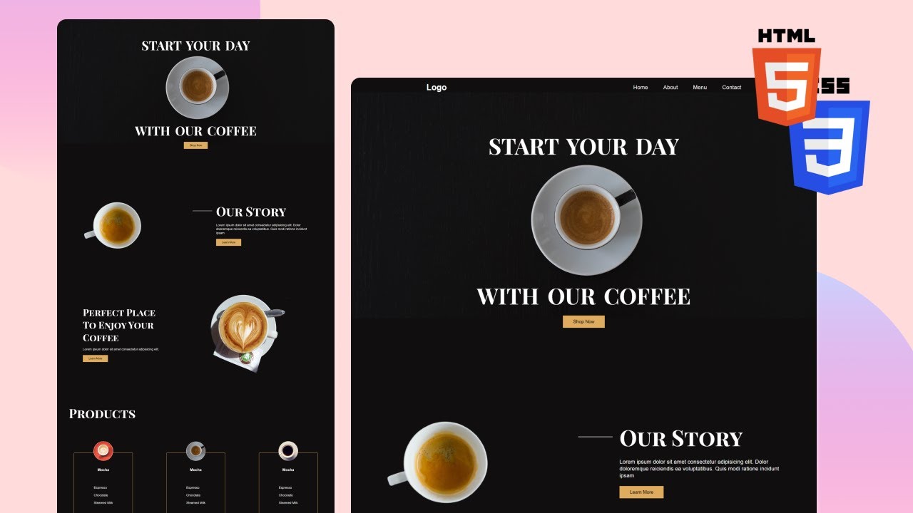 Build Coffee Landing Page Clean Design Using HTML & CSS #huxnwebdev ...