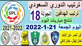ترتيب الدوري السعودي وترتيب الهدافين ونتائج مباريات اليوم الجمعة 21-1-2022 من الجولة 18