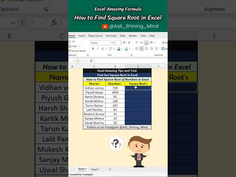 How to Find Square Root  of The Numbers in Excel ‍ SQRT FUNCTION  #shorts #excel #shortvideo