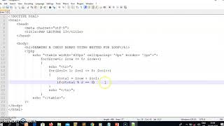 PHP Lecture 13: DRAWING A CHESS BOARD USING A NESTED FOR LOOP IN PHP