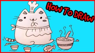 HOW TO DRAW A CUTE BABY KITTEN / little cat cooking / How to Draw Cat Cooking in the Kitchen