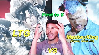 Tekken 8 - LTG Low Tier God getting out of control vs MankeyKing (Bryan, Devil Jin) - First to 5