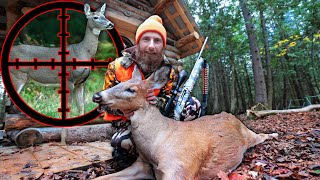 Scope Hunting Wild Deer, Cook Fresh in Log Cabin!!! (ASMR)