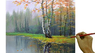 Acrylic Landscape Painting in Time-lapse / Birch Tree in Misty Forest / JMLisondra