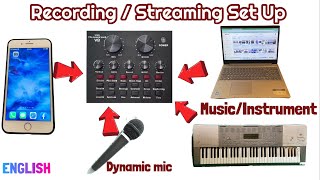 V8 - Streaming/Recording Set Up from phone w/ background music from Keyboard & laptop w/ Dynamic mic