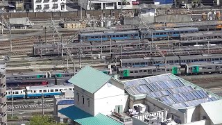 JR四国　高松運転所　峰山からの眺望　高松駅　7200系電車　7000系電車　1200形気動車　1500形気動車