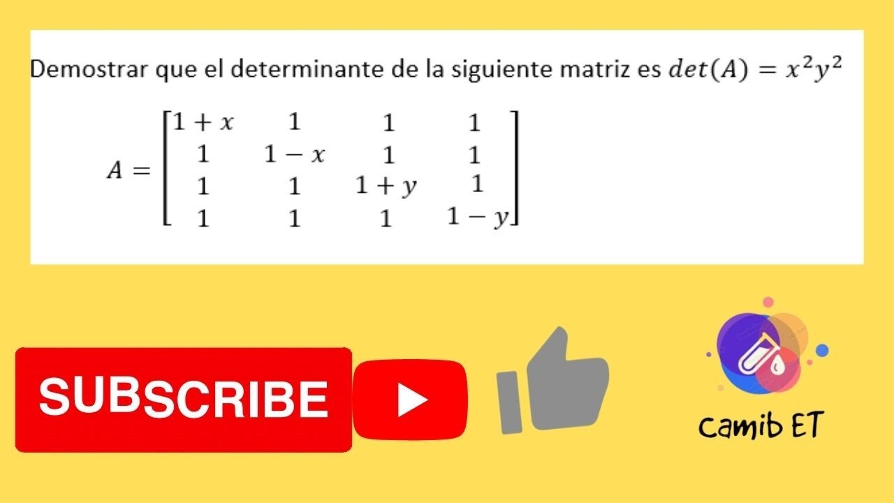 Demostrar Que El Determinante De La Matriz Es Det(A)=x^2y^2 - YouTube