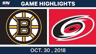 NHL Highlights | Bruins vs. Hurricanes - Oct. 30, 2018