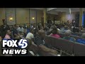 Baltimore mayor and acting police commissioner last community meeting before hearing