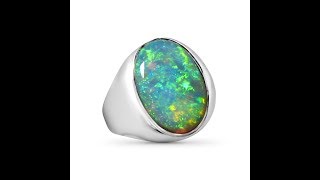 Large Opal Ring for Men 6 carat Green Blue Stone 14k Gold | FlashOpal