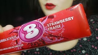 ASMR Gum Chewing, Blowing Bubbles, Bubblicious Strawberry