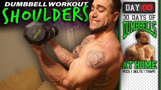 Dumbbell Shoulder Workout At Home | 30 Days to Build Pecs, Delts & Trap Muscles - Dumbbells Only!