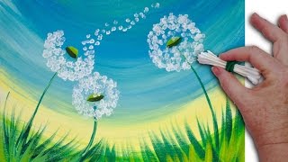 🌻 Dandelion Cotton Swabs Painting Technique for BEGINNERS EASY Acrylic Painting | TheArtSherpa