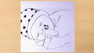 pencil drawing of sleeping Baby with Butterfly/baby drawing