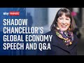 Shadow Chancellor Rachel Reeves delivers a speech on the global economy in Washington DC