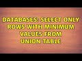 Databases: Select only rows with minimum values from union table (3 Solutions!!)