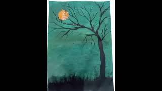 green night painting ideas 🎴 yellow moon night painting ideas 🌸 easy painting trick