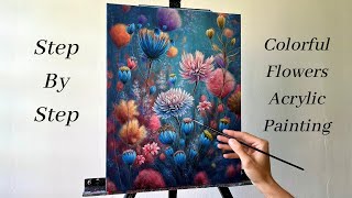 How to PAINT Colorful Flowers | ACRYLIC PAINTING 🌸