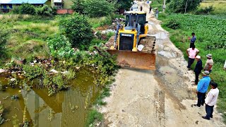 INCREDIBLE OPERATED OF FILLING FLOODED LAND NEXT TO THE ROADS USE SHANTUI DOZER AND SMALL 5T TRUCKS
