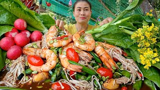 ตำกุ้งสะดุ้งเห็ดเข็มทองไส่ผักก้านจองน้ำตำนัวๆแซ่บคักจ้า|หนิงมาพาแซ่บ24 ธันวาคม2024