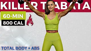 60-MIN FAT KILLER TABATA (total body low-impact but high-calorie burn workout for weight loss + abs)