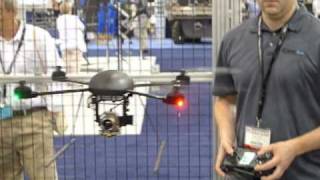 Draganflyer X4 UAV R/C Helicopter Flying indoors with FLIR TAU camera indoors at 2009 AUVSI