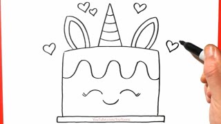 How to Draw a Cute Unicorn Cake | Easy Step by Step Drawing