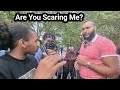 An atheist bumped into the wrong Muslim! Mohammed Hijab And Atheist Speakers Corner Sam Dawah