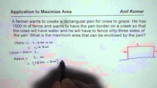 Find Maximum Area of Three Side Enclosed Pen Quadratic Relations Application Word Problem