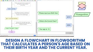 Design a flowgorithm that calculates a person's age based on their birth year and the current year.