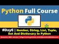 Python tutorial Number | String | List | Tuple | Set | Dictionary data types In Python #day6