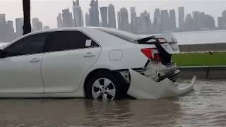 A Heavy Rainy Day in Qatar. Doha Corniche Road