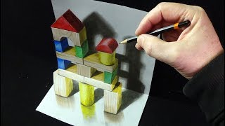 Drawing wooden toy illusion - 3D trick art by Vamos