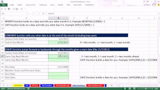 Highline Excel 2013 Class Video 31: Date Functions: EDATE, EOMONTH, DATE, YEAR, MONTH, DAY, More