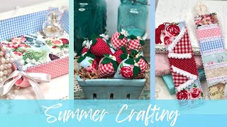 Fabric Crafts for Summer • Scrumptious Strawberries • Shabby Chic Ribbon Tray • Scrappy Bookmarks