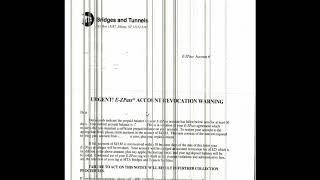 EZ PASS ACCOUNT REVOCATION WARNING LETTER