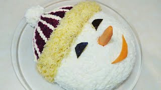 MK salad Snowman. New Year's salad. Salad with herring and beets.