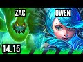 ZAC vs GWEN (JGL) | 6/0/9, Rank 5 Zac, Dominating | NA Challenger | 14.15