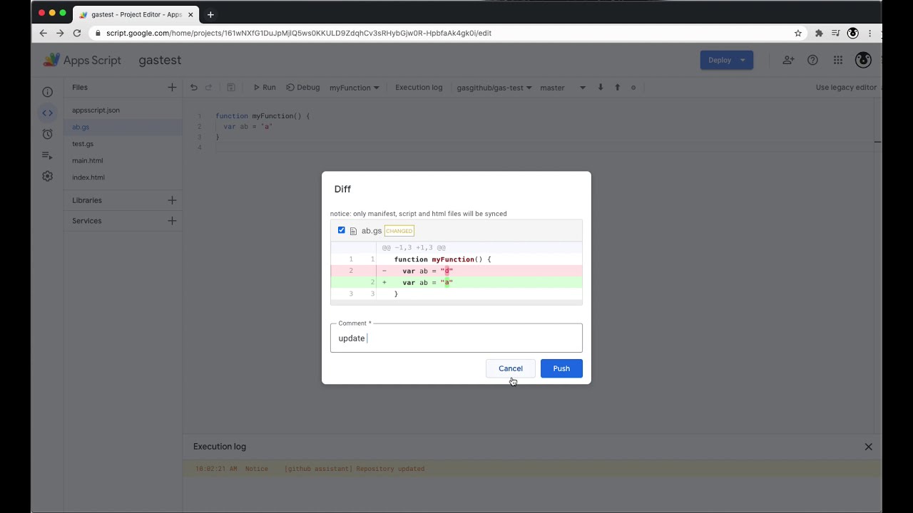 Google Apps Script Github Assistant Demo - YouTube