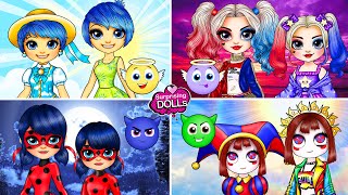 Day Girls Joy and Pomni vs Night Girls Marinette and Harley Quinn: Good or Bad? DIY Sticker Book