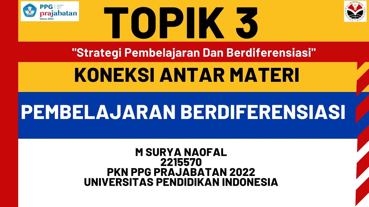 Koneksi Antar Materi Topik 3 Pembelajaran Berdiferensiasi - YouTube