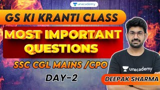 SSC CPO/CGL Mains 2023 | GS | Most Important Question | SSC GS | Practice Set | Deepak Sharma #ssc #