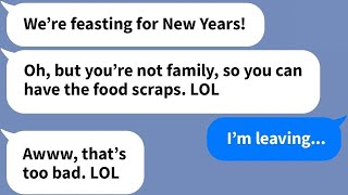 【Apple】At New Year's dinner, my MIL only feeds me scraps because I'm 'not family_ so I left for good