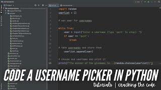HOW TO CODE A USERNAME PICKER IN PYTHON! beginner python project | Cracking the Code
