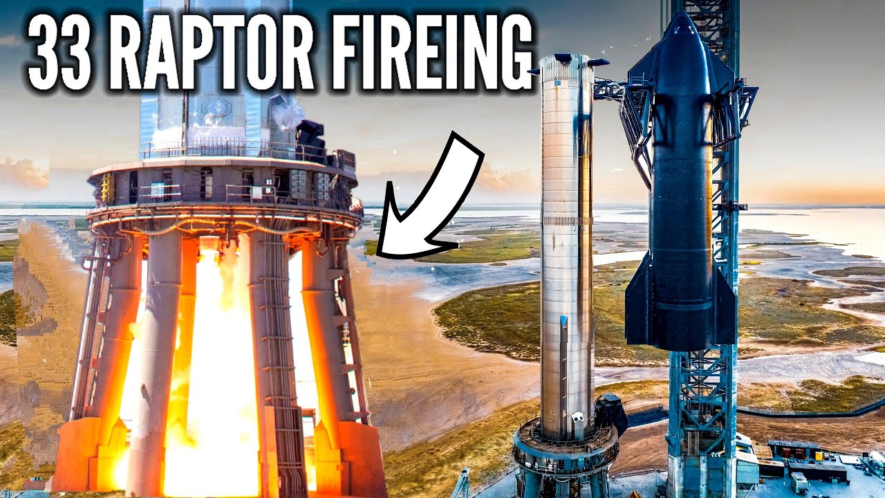 FINALLY! SpaceX Super Heavy Booster7 33 Raptors Engine Static Fire ...